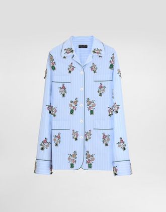 Dolce & Gabbana Poplin Vanity Shirt With Crystal Flower Embroidery - Woman Shirts And Tops Multi-colored 44
