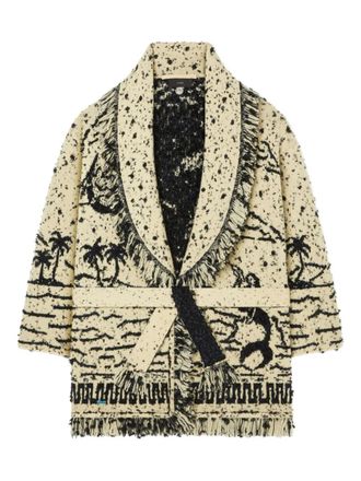 Alanui Ocean Whispers fringed graphic-pattern cardigan - Neutrals