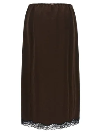 Twin-Set Froiss&eacute; Satin with Lace Hem Skirt - Brown