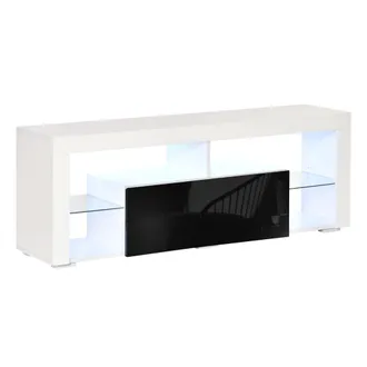 HOMCOM Homcom - Mueble De Tv Para Sal&oacute;n Con Iluminaci&oacute;n Led 6 Modos De Colores Mando A Distancia Caj&oacute;n Y Estantes De Cristal Ajustables 140x35x52 Cm Alto Bri