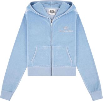 Juicy Couture Script Velour Zip Hoodie - Dames - Vesten met rits - Blauw - M - Katoen - Hoodies & sweatvesten