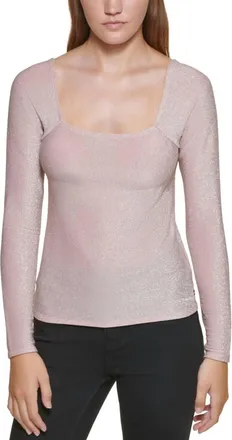 Calvin Klein Square-Neck Shimmer Top In Enchant/silver