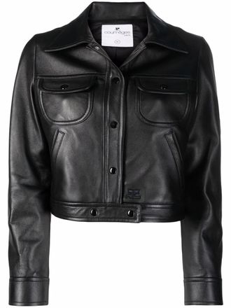 Courr&egrave;ges cropped lambskin jacket - Black