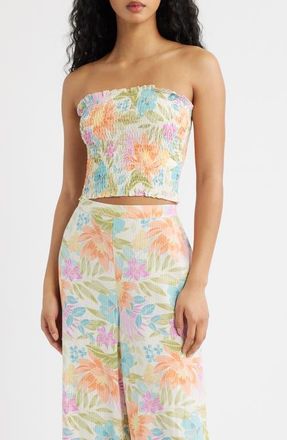 Rip Curl Catalina Island Smocked Tube Top in Pink Multi at Nordstrom, Size Xx-Small