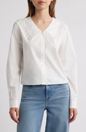 Frame Denim The Charm Sailor Collar Cotton Poplin Button-Up Shirt in White at Nordstrom Rack, Size X-Small