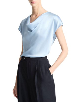 Vince Cowl Neck Cap Sleeve Silk Blouse