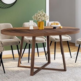 IDMarket Selma Mesa De Comedor Redonda Extensible 4-8 Personas Nogal 110-150 Cm