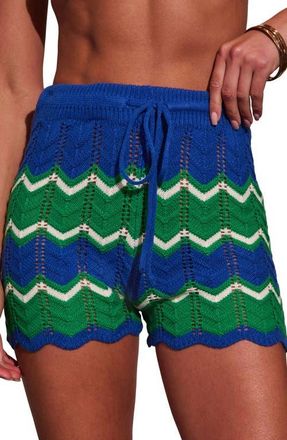 VICI Collection Harbor Glow Chevron Pointelle Knit Shorts in Blue/green at Nordstrom, Size X-Large