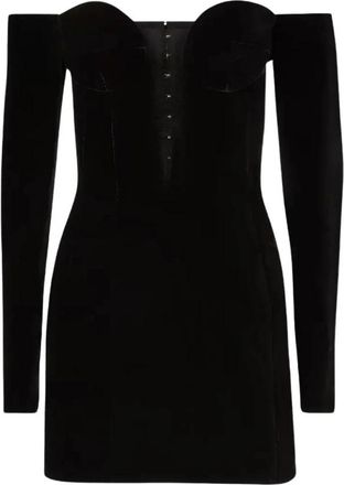 Nina Ricci Diepe V-hals Mini Corset Jurk - Dames - Korte kleedjes - Zwart - S - Leer - Kleedjes
