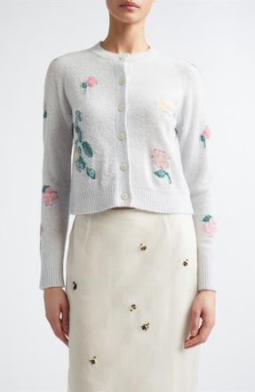 Bernadette Clemence Crop Floral Intarsia Wool Blend Cardigan in Multi Clematis Intarsia at Nordstrom, Size X-Large