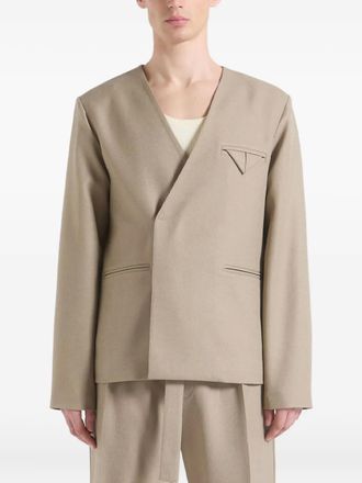 Mani&egrave;re De Voir Colin collarless double-breasted blazer - Neutrals