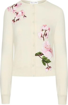 Oscar De La Renta Cardigan con ricamo a fiori - Bianco