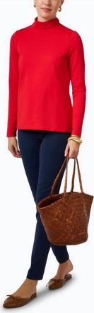 Eli Jewels Pima Cotton Mock Neck Top In Red