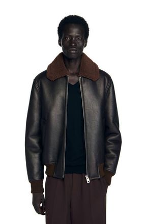 Sandro Reversed leather jacket in Chocolate at Nordstrom, Size Xx-Large