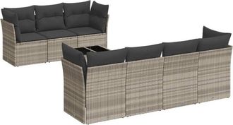 vidaXL Vidaxl - Set De Sof&aacute;s De Jard&iacute;n 8 Pzas Y Cojines Rat&aacute;n Sint&eacute;tico Gris