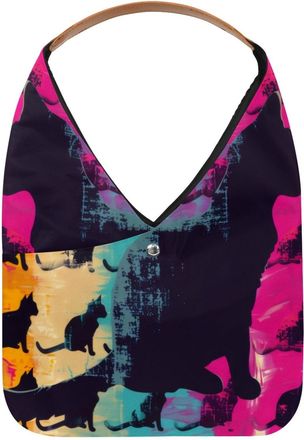 Generic Cat Silhouette Colored Pattern Reusable Lightweight Grocery Bags - Foldable Into Compact Pouch, Washable & Sturdy, Multipurpose for Shopping and Trave