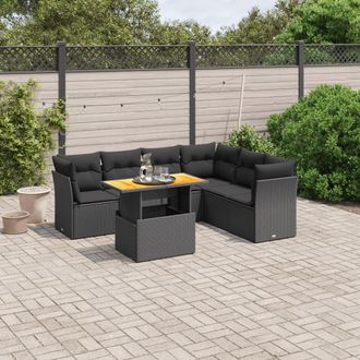 vidaXL Set De Comedor De Jard&iacute;n 7 Pzas Y Cojines Rat&aacute;n Sint&eacute;tico Negro Vidaxl