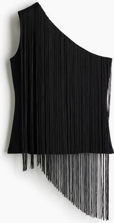 H&M One-Shoulder-Top mit langen Fransen - Schwarz