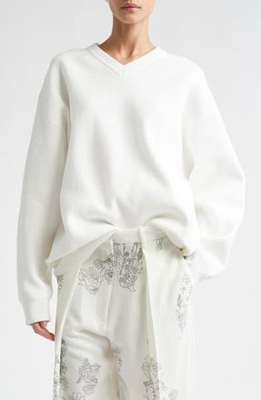 Victoria Beckham Relaxed Fit V-Neck Chenille Sweater in White at Nordstrom, Size Medium