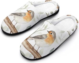 Generic Robin Bird On Woods Mens Slippers Slip On Comfortable Fleece Cotton House Shoes Winter