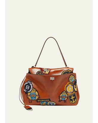 Balenciaga Mens Rodeo Multi-Patch Leather Top-Handle Bag