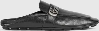 Gucci Mens Slipper With Double G, Black, Leather