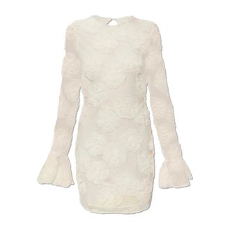 Rotate ROTATE Birger Christensen, Party Dresses, female, Beige, Size: XS 3D Lace LS Mini Dress