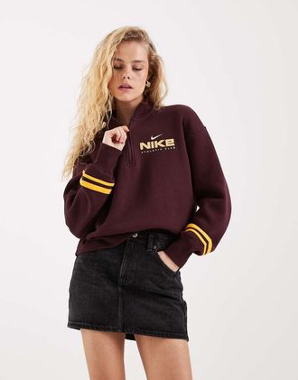 Nike Felpa stile college bordeaux con zip corta-Rosso