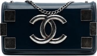 Chanel Pre-owned Womens Lambskin And Acrylic Boy Brick Horizontal Flap - Dark Blue Leather - One Size