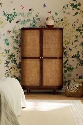Anthropologie Canggu Acacia Cane Armoire