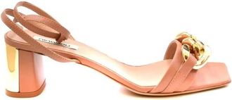 Ninalilou Roze Blokhak Enkelband Sandalen - Dames - Sandalen met hakken - Roze - 39 EU - Leer - Schoenen