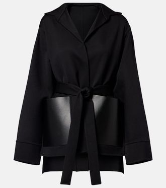 Alaia Ala&iuml;a Leather-trimmed virgin wool wrap jacket