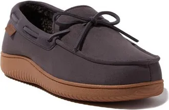 Dearfoams Pierce Faux Shearling Moccasin Slipper in Pavement at Nordstrom, Size X-Large