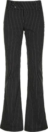 Generic Womens Striped Low Waist Button-Front Flared Trousers Slim Fit Straight Leg Pants Versatile Casual Business Long Trousers for UK Daily Wear Stylish Bl