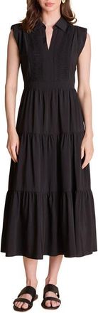 endless rose Pintuck Detail Tiered Midi Dress in Black at Nordstrom, Size X-Small