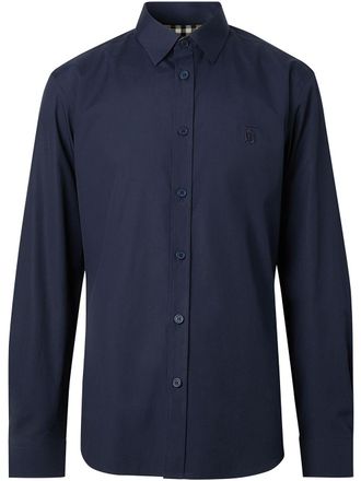 Burberry Camicia aderente con monogramma - Blu