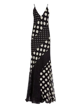 Nina Ricci polka-dot-pattern silk maxi dress - women - Silk/Cupro - 42 - Black