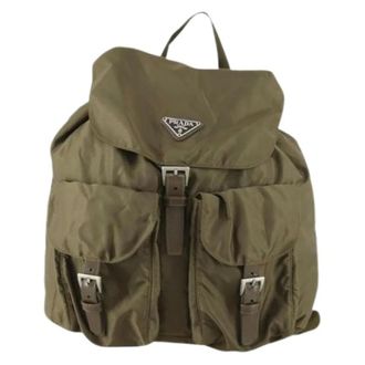 Prada Pre-owned Backpacks, unisex, Green, Size: ONE SIZE Pre-owned Vela double front pocket backpack