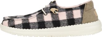 HeyDude Wendy Buffalo Plaid | Womens Shoes | Womens Slip-on Loafers | Comfortable & Light-Weight, Pale Pink/Black, 4.5 UK
