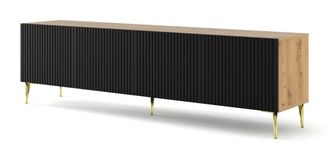 AKL FURNITURE Mueble para TV efecto madera Crema & Negro y Dorado LED