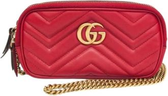 Gucci Pre-owned GG Marmont 546581 Schoudertas - Dames - Vintage Schoudertas - Rood - ONE Size - Leer - Vintage
