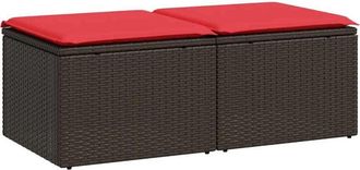 vidaXL 2 Piece Garden Sofa Set with Cushions Brown Poly Rattan Acacia Vidaxl