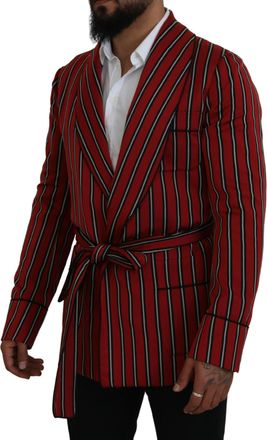 Dolce & Gabbana Mens Red Striped Martini Printed Lining Robe Polyester Clothing