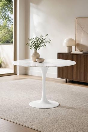 Fusion Living Marble Tulip Medium Circular Dining Table in White