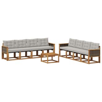 vidaXL Conjunto De Sof&aacute;s De Exterior 9 Pcs Natural Y Gris Claro Vidaxl