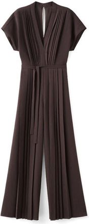Mango Pleated Tie Belt Jumpsuit in Brown at Nordstrom, Size X-Small