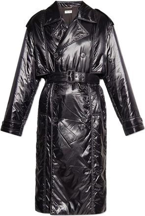 Saint Laurent Lichtgewicht Gewatteerde Jas met Ceintuur - Dames - Jas met riem - Zwart - 2XL - Leer - Jassen