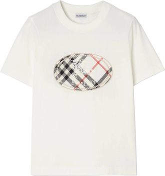 Burberry Tops, Dames, Wit, XS, Katoen, Knight Stamp T-shirt met ronde hals