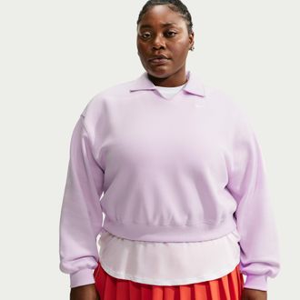 Nike Womens Studio Fleece Medium Weight Oversized Cropped Polo in Purple | IU8333-583