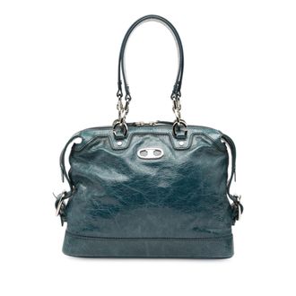 Celine Pre-owned Womens Crinkled Patent Macadam Shoulder Bag - Teal Leather - One Size